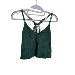 Aerie Top Womens Small Green Lace Crop Lace Back Ribbed Tank NWT